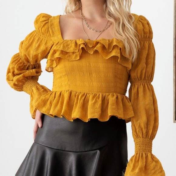 Boho shirred smocked Peplum top - Picture 3 of 7